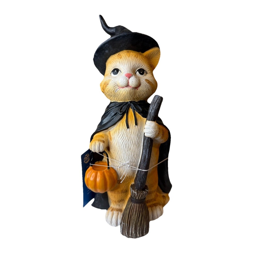 Bethany Lowe Style Halloween Cat with Pumpkin 11.5" T Brand New